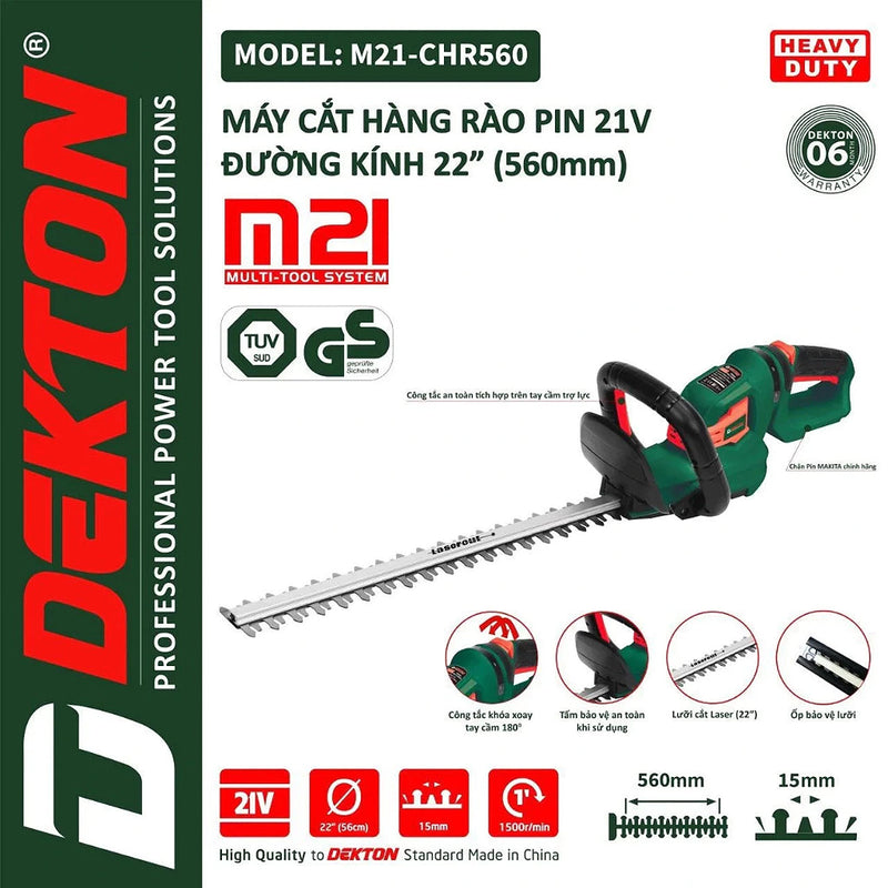 Máy cắt tỉa hàng rào Dekton M21-CHR560 dùng pin 21V, chiều dài lưỡi 560mm