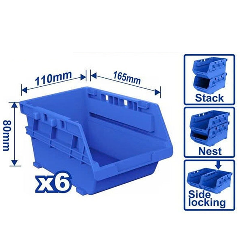 Bộ 6 hộp nhựa đựng linh kiện Wadfow WTB8336, kích thước 165mm x 100mm x 80mm, chất liệu thép PP