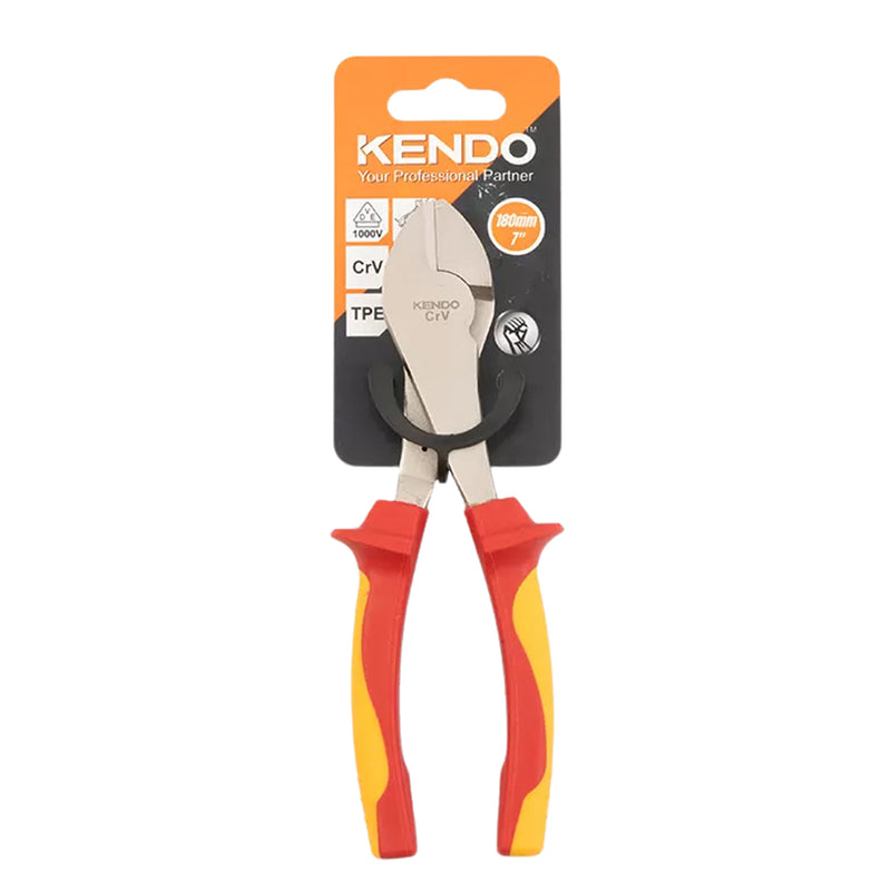 Kìm cắt cách điện hạng nặng 1000V VDE Kendo 11014, chiều dài 180mm (7 inch), vật liệu thép Cr-V