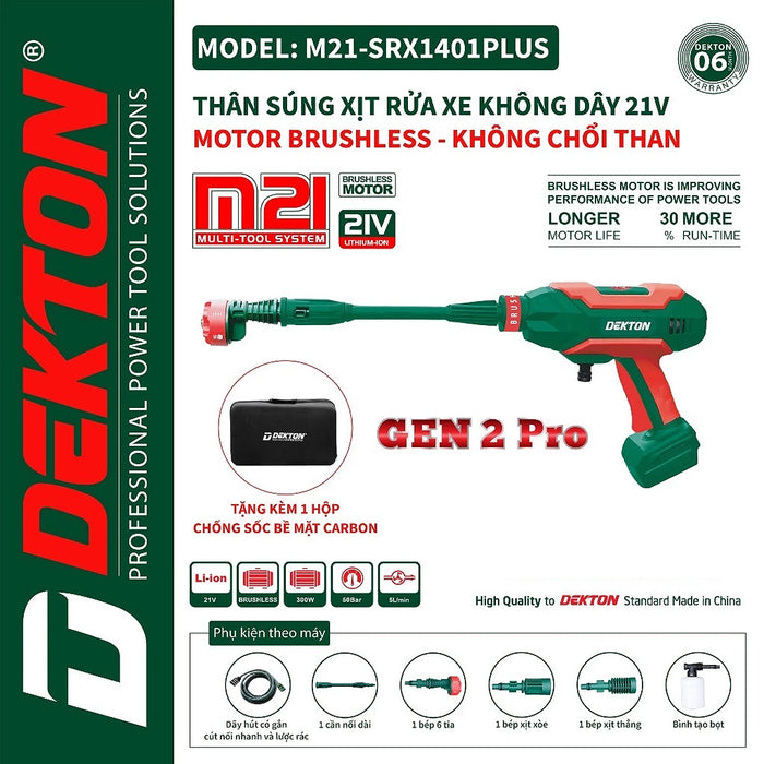Máy xịt rửa Dekton M21-SRX1401PLUS dùng pin 21V, công suất 300W, áp lực tối đa 50bar (Chỉ có thân máy)