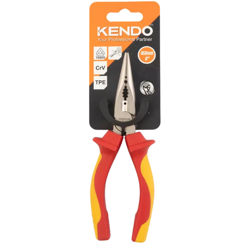 Kìm nhọn cách điện 1000V VDE Kendo, chiều dài từ 160mm - 200mm (6 inch - 8 inch), vật liệu thép Cr-V