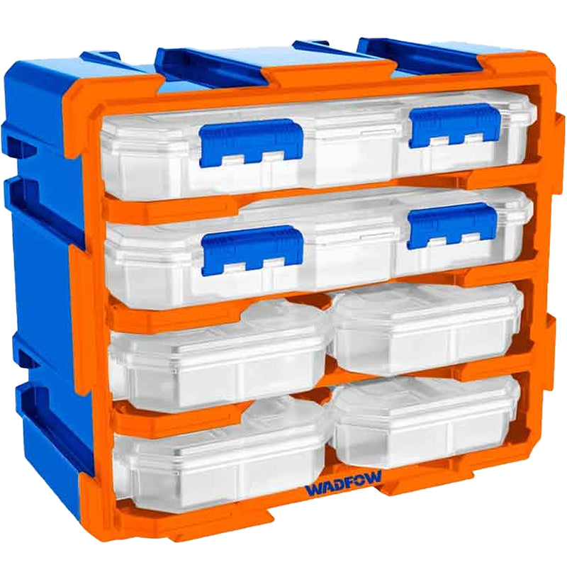Bộ tủ 2 hộp nhựa 13 ngăn và 4 hộp nhựa 6 ngăn đựng linh kiện Wadfow WTB8346, kích thước tổng 380mm x 182mm x 320mm, chất liệu nhựa PP