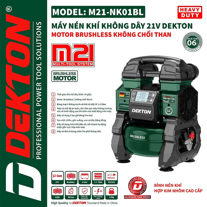 Máy nén khí Dekton M21-NK01BL dùng pin 21V, bình chứa 6 lít (Chỉ có thân máy)