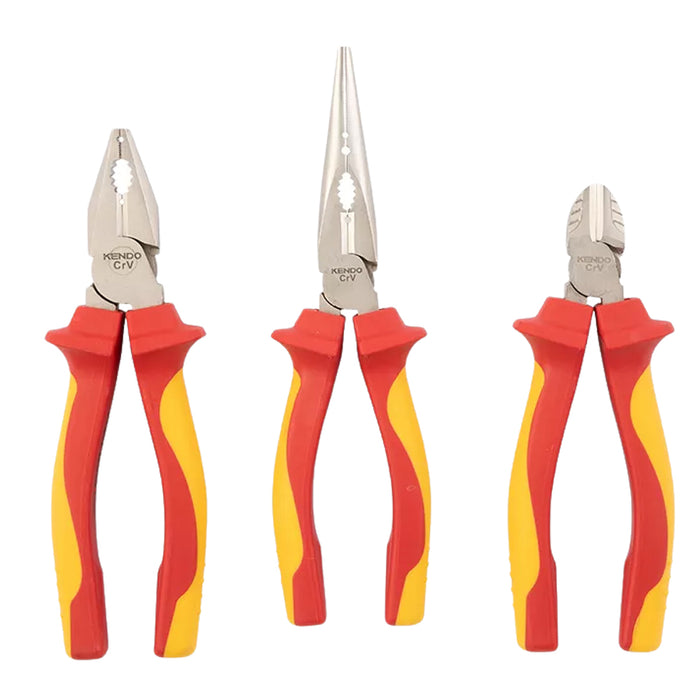 Bộ kìm cách điện 1000V 3 cái (kìm điện-cắt-nhọn) Kendo - 85134