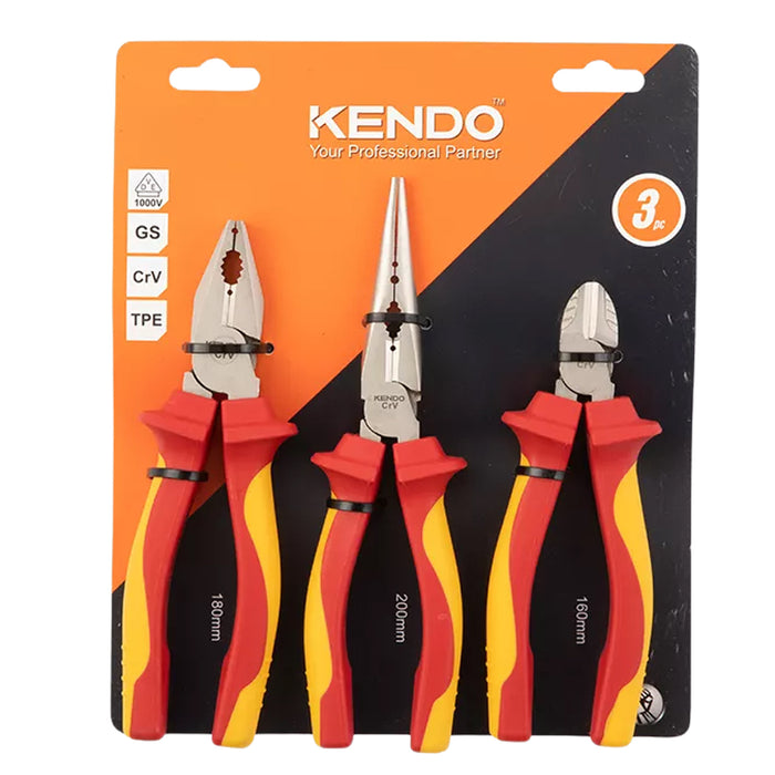 Bộ kìm cách điện 1000V 3 cái (kìm điện-cắt-nhọn) Kendo - 85134