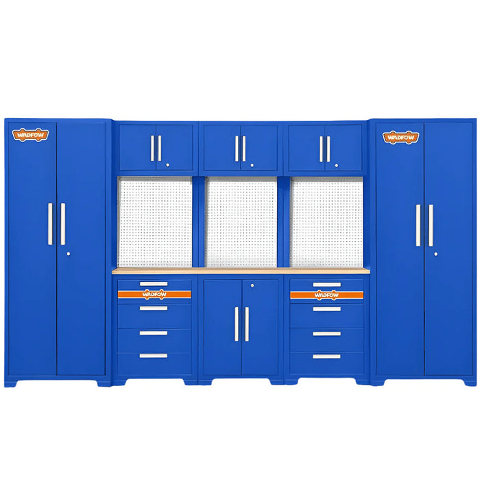 Tủ lưu trữ đồ nghề có bàn làm việc 8 chi tiết Wadfow WCS3A08, kích thước 3300mm x 1925mm x 472mm, chất liệu thép