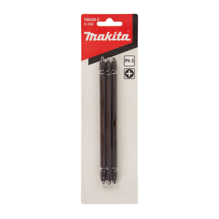 Vĩ 3 mũi vặn vít 2 đầu bake Makita 798338-2 kích thước PH2 x 150mm, đuôi lục giác 6.35mm ( 1/4 inch ) ( Cấp 3 sao )