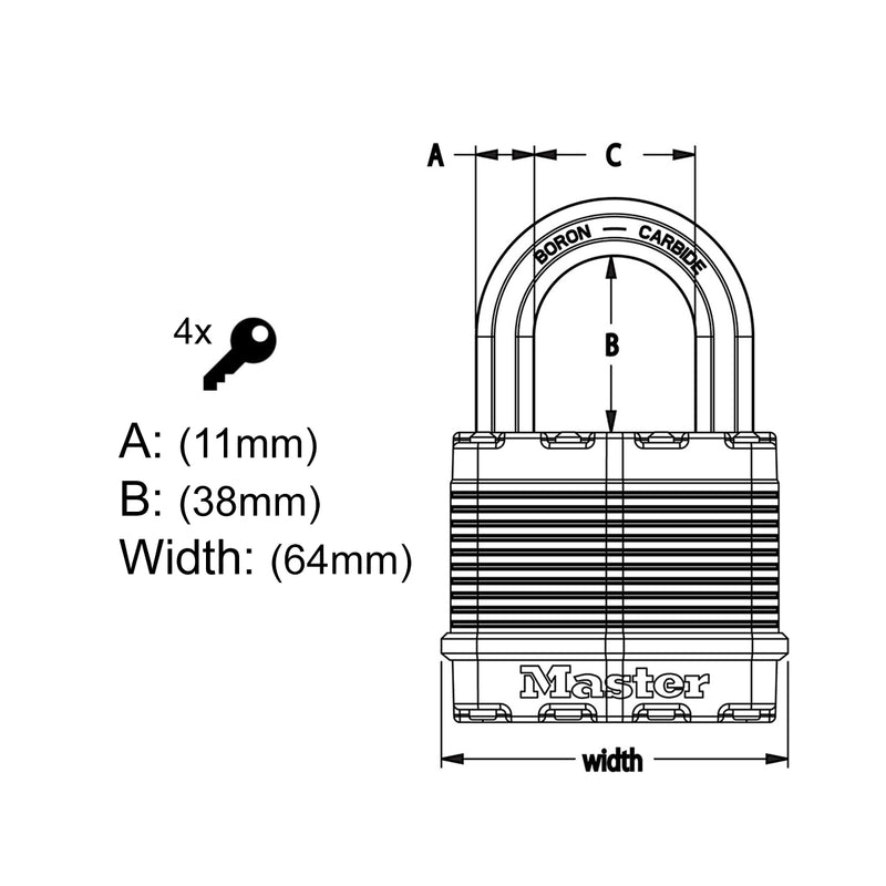 Ổ khóa treo Master Lock M15XDLF cao cấp, thân khóa bằng thép lá 64mm