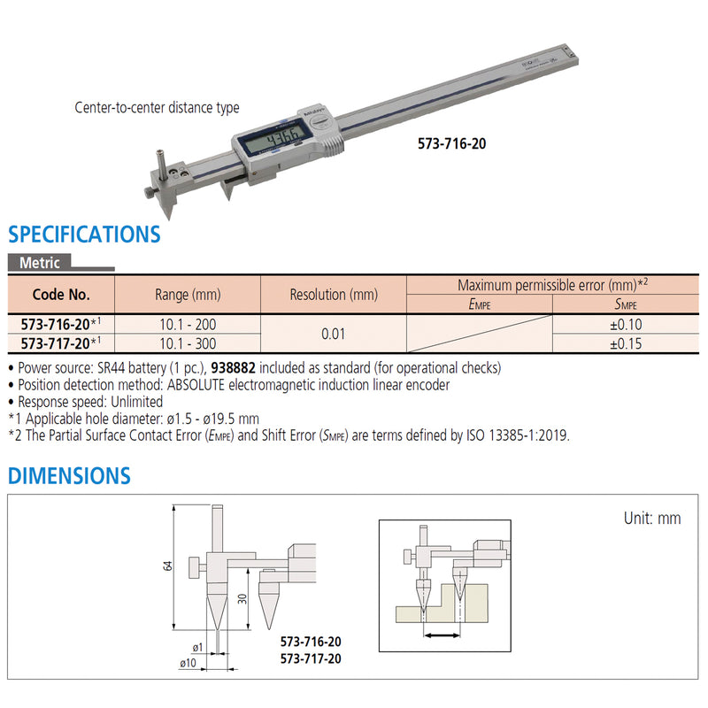 Thước kẹp điện tử Mitutoyo Series 573, ABSOLUTE Digimatic Back-Jaw Centerline Caliper, Chuyên đo Center to Center
