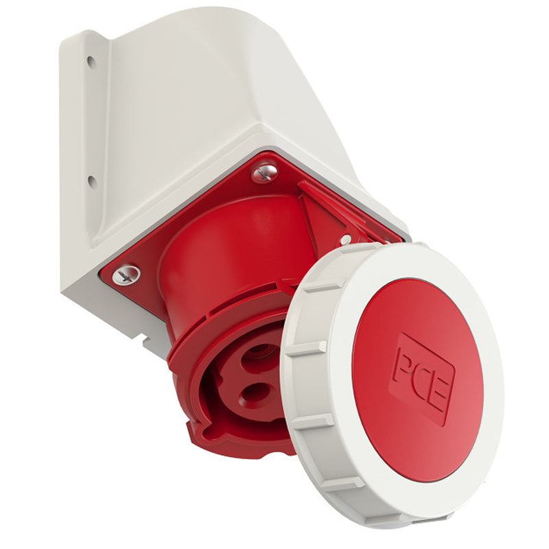 Ổ cắm công nghiệp PCE lắp nổi kiểu L, tải 16A - 32A, 4 cực (3P+PE), điện áp 400V, Kín nước tiêu chuẩn IP67