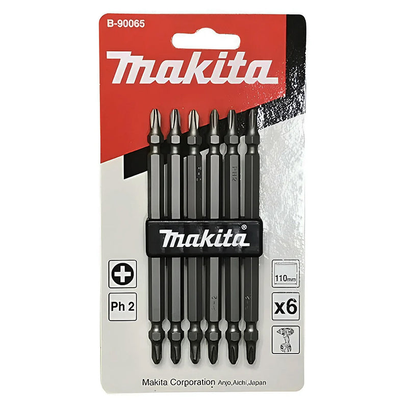 Vĩ 6 mũi vít 2 đầu bake Makita B-90065 kích thước PH2, chiều dài 110mm, đuôi lục giác 6.35mm (1/4 inch)