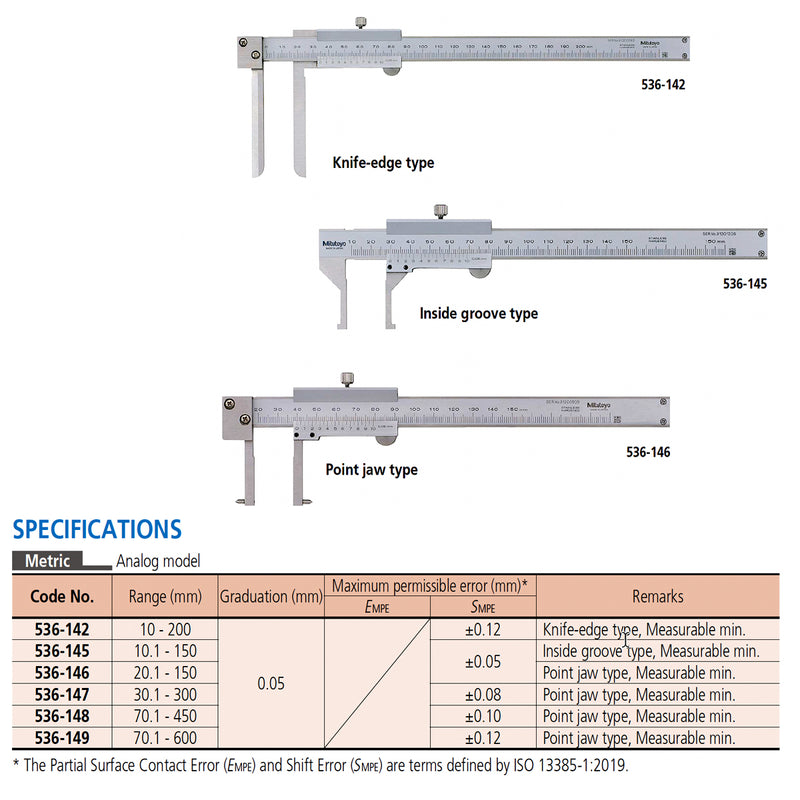 Thước kẹp cơ Mitutoyo Series 536, Inside Vernier Caliper - Point Jaw type, Chuyên đo lòng trong, hàm có mũi nhọn