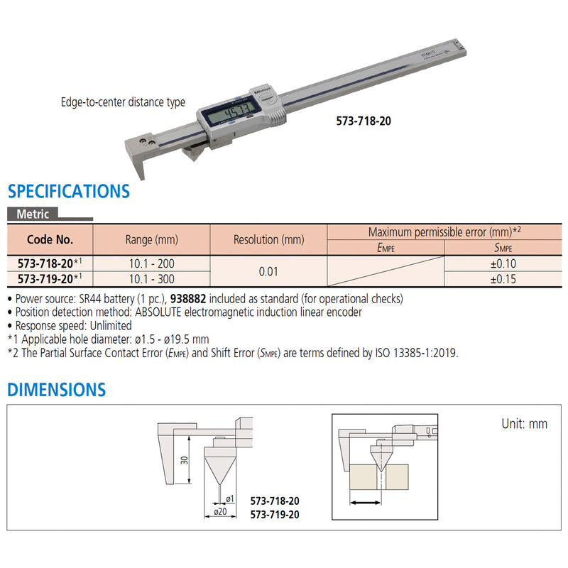 Thước kẹp điện tử Mitutoyo Series 573, ABSOLUTE Digimatic Back-Jaw Centerline Caliper, chuyên đo Edge to Center