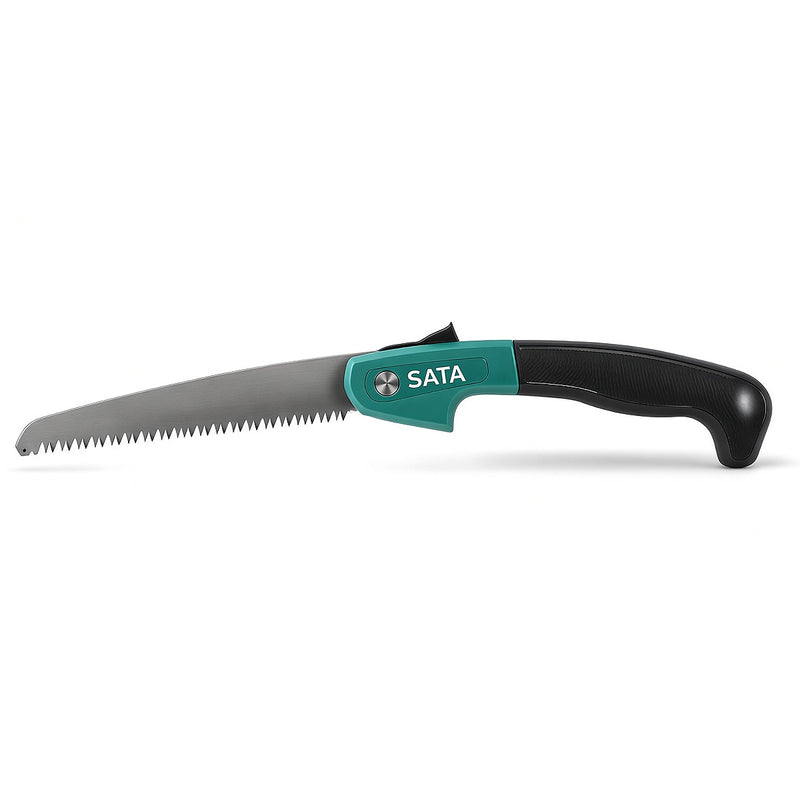 Cưa cành cầm tay gập SATA 23124 thép SK5 bền bỉ, lưỡi sắc bén, có lẫy khóa an toàn.