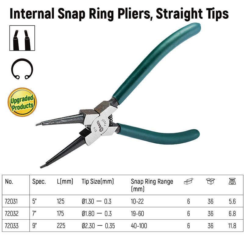 German Style Internal Snap Ring Pliers, Straight Tips SATA