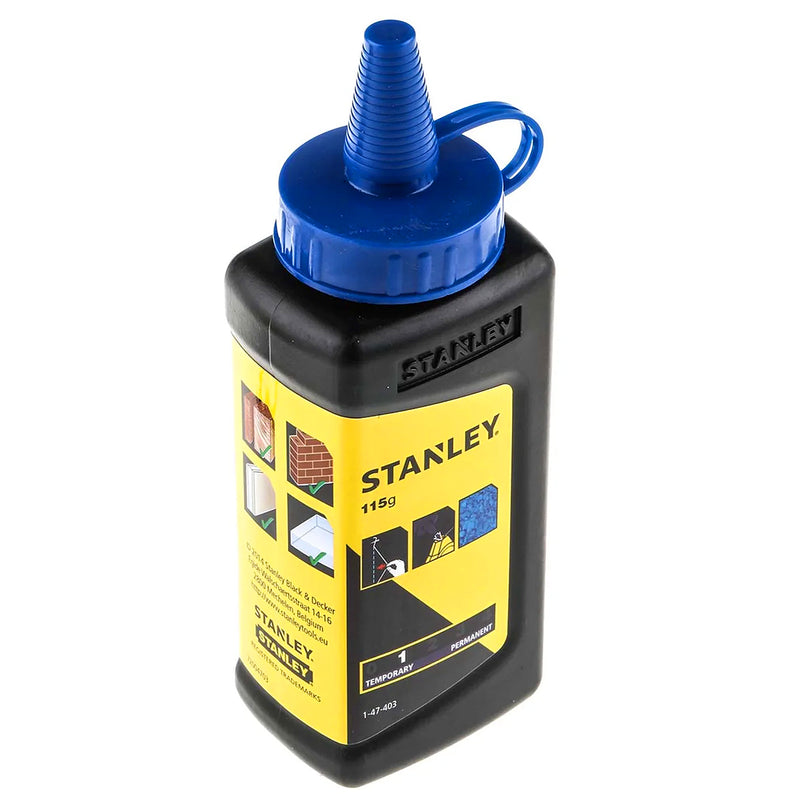 Chai bột bật mực Stanley 1-47-403 dung tích 115g màu xanh dương có vòi rót đóng mở tiện lợi dùng nạp dây bật mực