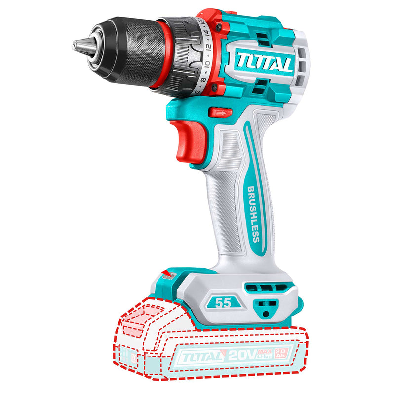 Máy khoan gỗ thép Total TDLI205581 dùng Pin 20V, đầu kẹp 13mm (Chỉ thân máy)