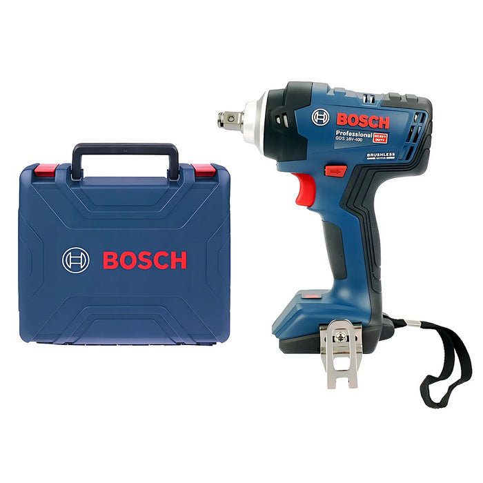 Máy siết bu lông dùng Pin 18V Bosch GDS 18V-400 Professional, cốt 1/2 inch, lực siết 400Nm, mã số 06019K00K1 (chỉ có thân máy, không kèm pin và sạc)