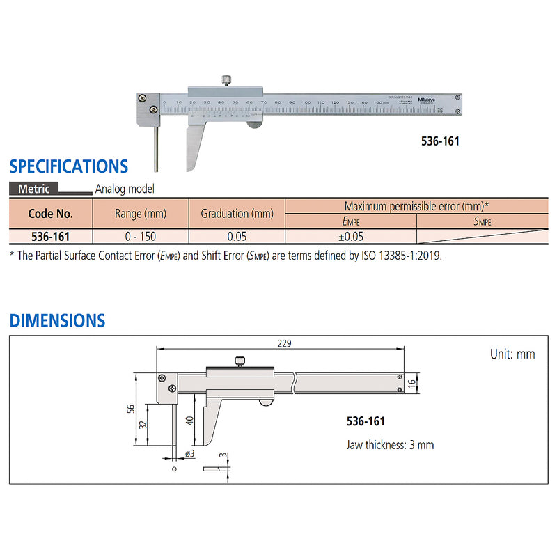 Thước kẹp cơ Mitutoyo Series 536 Tube Thickness Caliper, chuyên đo độ dày thành ống