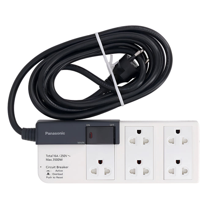 Ổ cắm điện Panasonic 5 cổng + 1 công tắc phụ, công suất 3500W, dây dài 3m WCHG 28352