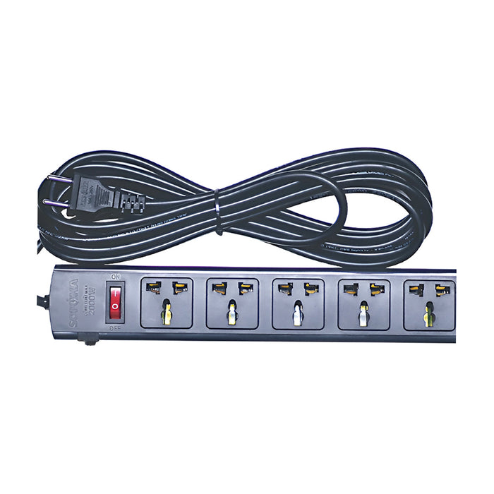 Ổ cắm nối dài, có lõi sứ chống cháy, công suất 2200W 5 cổng đa năng, có công tắc nguồn, có CB reset (màu đen) SOPOKA 5T