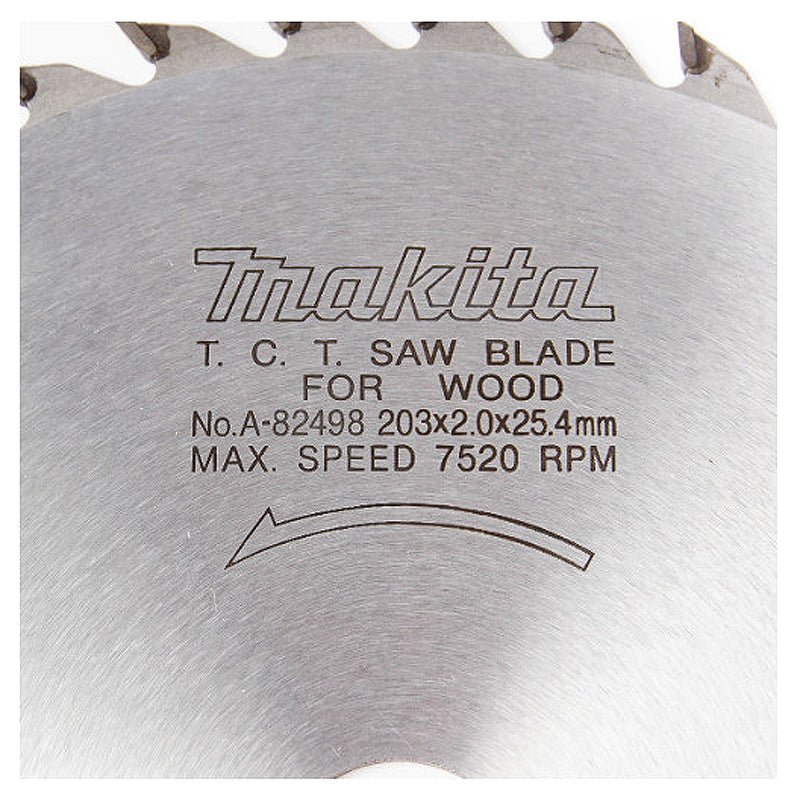 Lưỡi cưa gỗ TCT Makita A-82498 đường kính 203mm, 40 răng kiểu ATAF, lỗ cốt 25,4mm