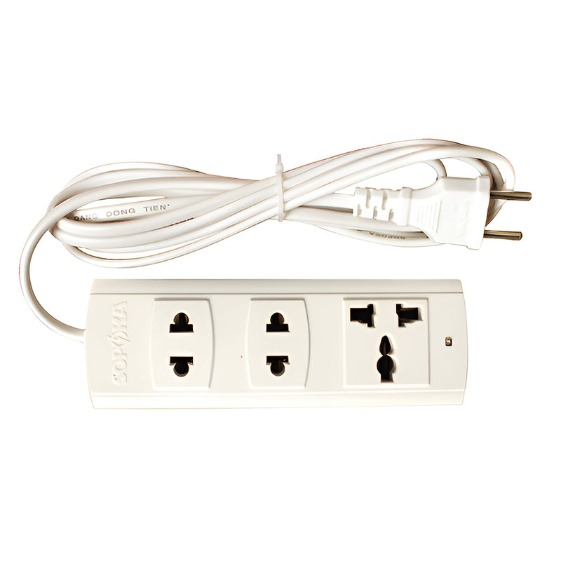 Ổ cắm nối dài SOPOKA 3A trắng 3 lỗ 2200W, dây 2.5m/4.5m