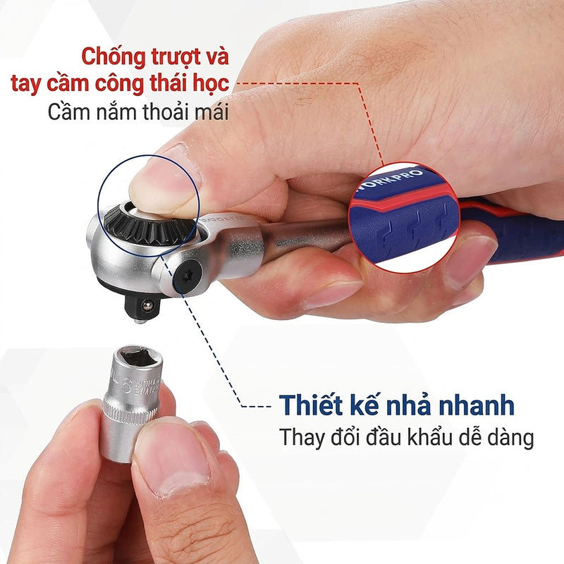 Cần siết tự động xoay 270° Workpro WP271039 cốt 1/4 inch