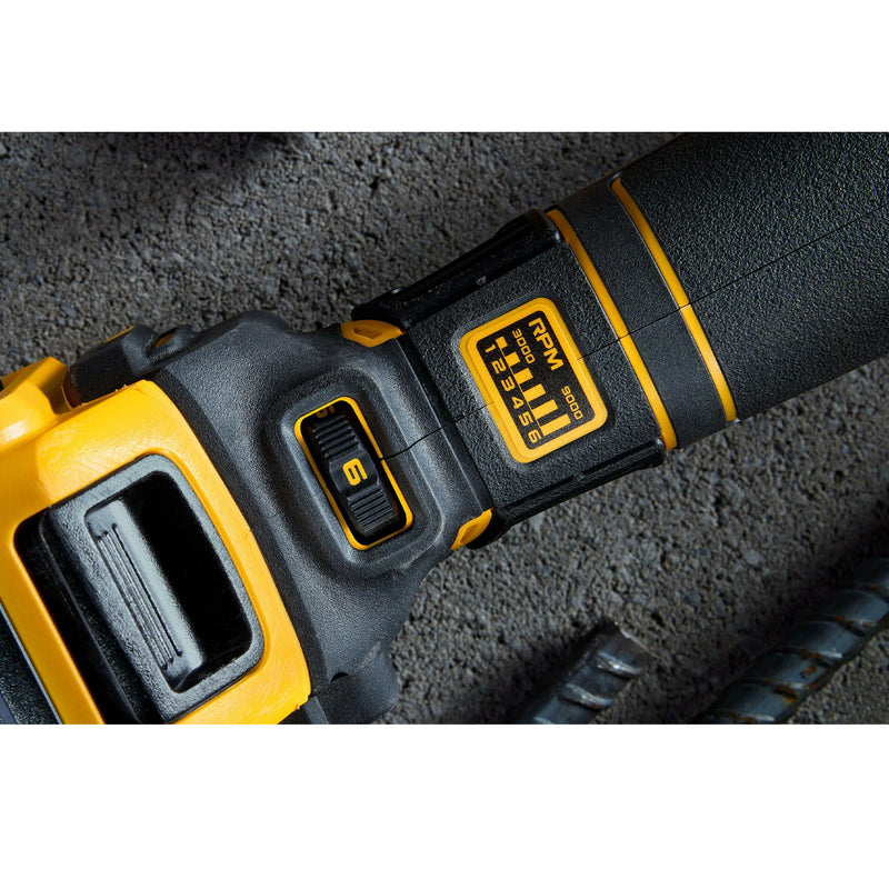 Máy mài góc Dewalt DCG409V, dùng Pin FLEXVOLT 20V/60VMax, đường kính lưỡi 100mm, công tắc trượt
