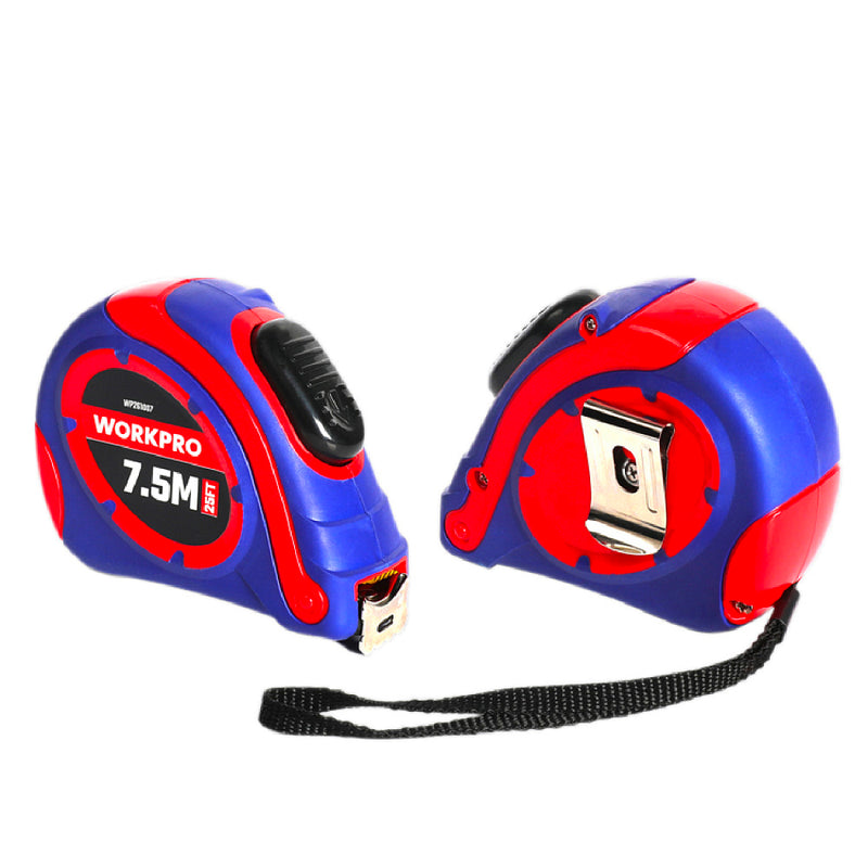 Thước kéo thép tự khóa loại tốt, nền vàng, số đo hệ met và inch Workpro