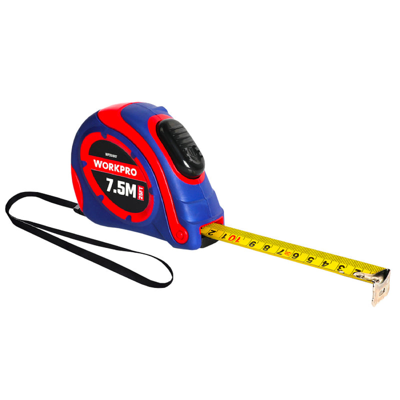 Thước kéo thép tự khóa loại tốt, nền vàng, số đo hệ met và inch Workpro