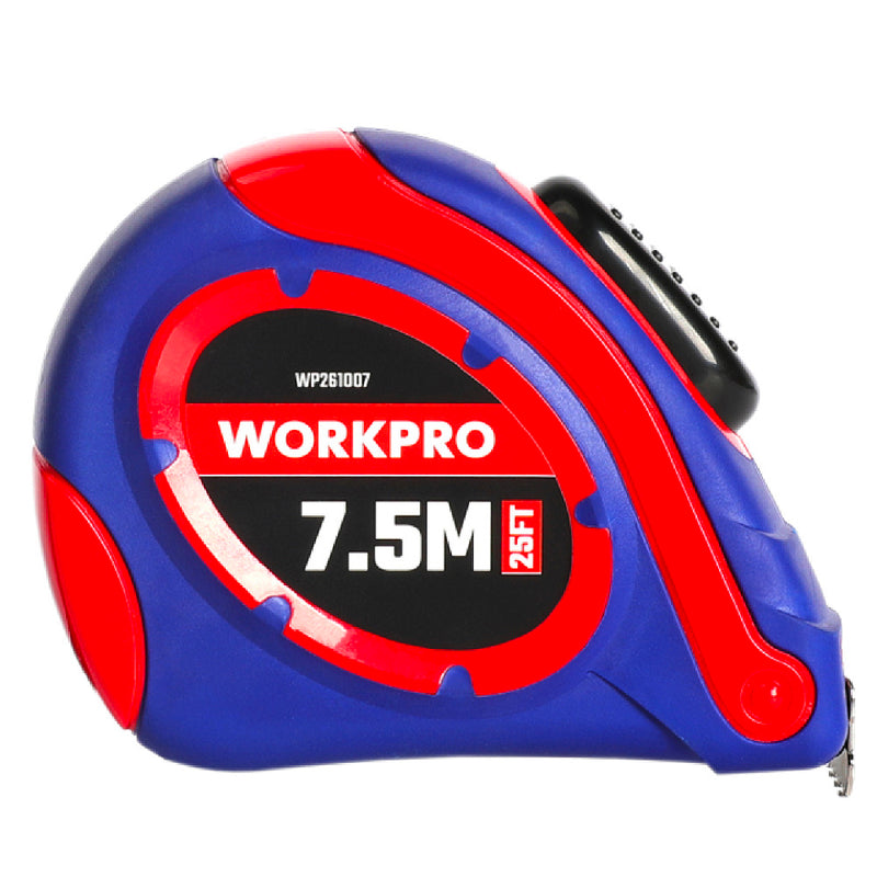 Thước kéo thép tự khóa loại tốt, nền vàng, số đo hệ met và inch Workpro