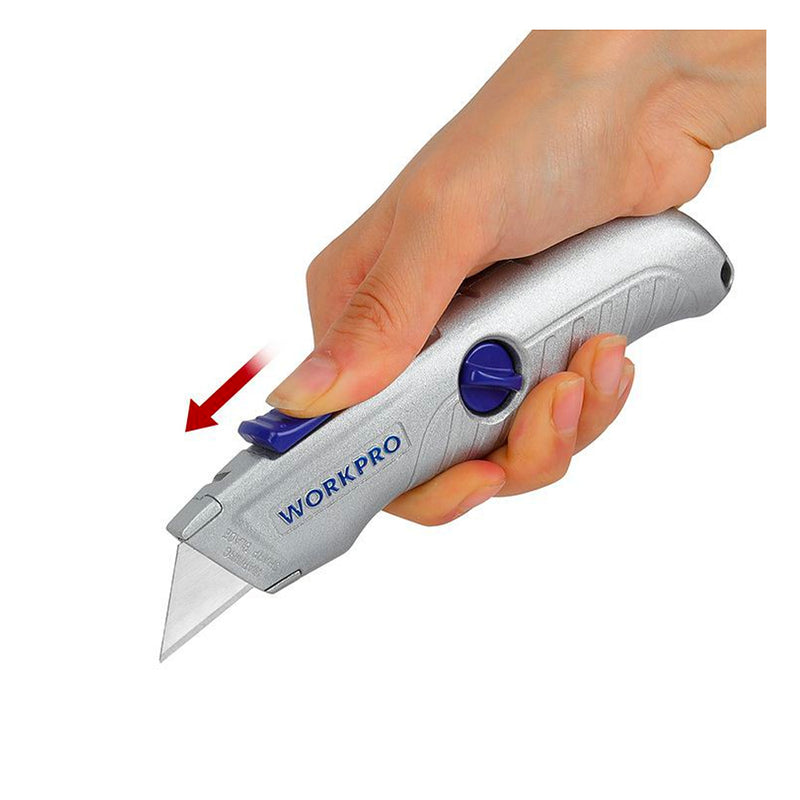 Dao rọc đa năng thân nhôm, chức năng tự động thu lưỡi vào Workpro WP213007