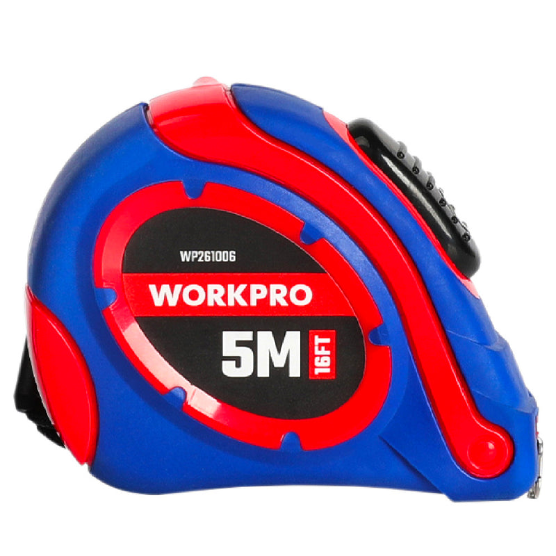 Thước kéo thép tự khóa loại tốt, nền vàng, số đo hệ met và inch Workpro