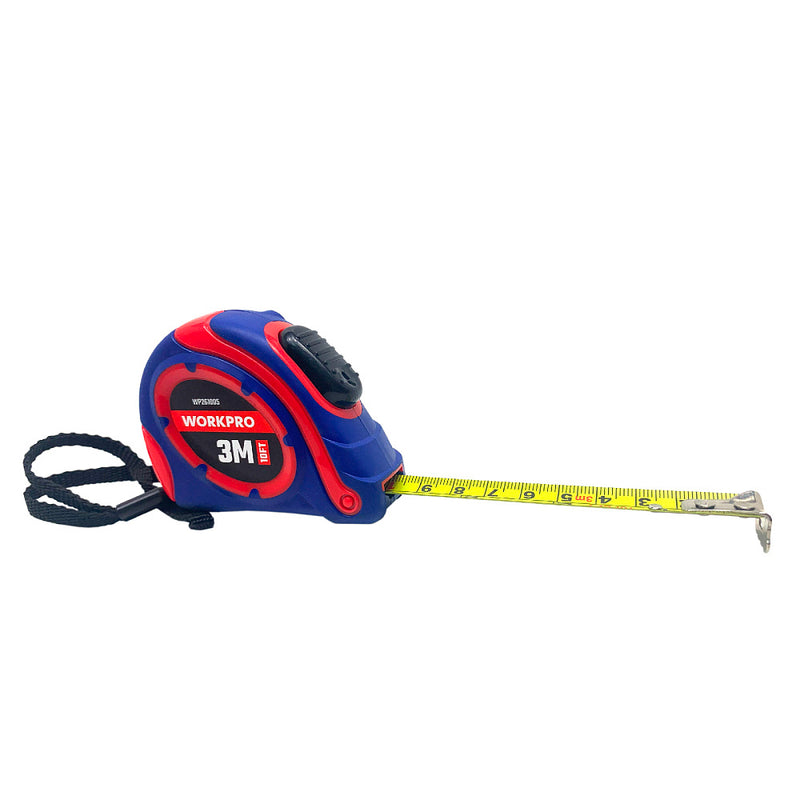 Thước kéo thép tự khóa loại tốt, nền vàng, số đo hệ met và inch Workpro