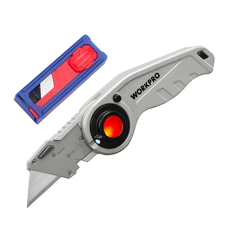 Dao gấp đa năng có đèn Led, thân dao bằng nhôm Workpro WP211009