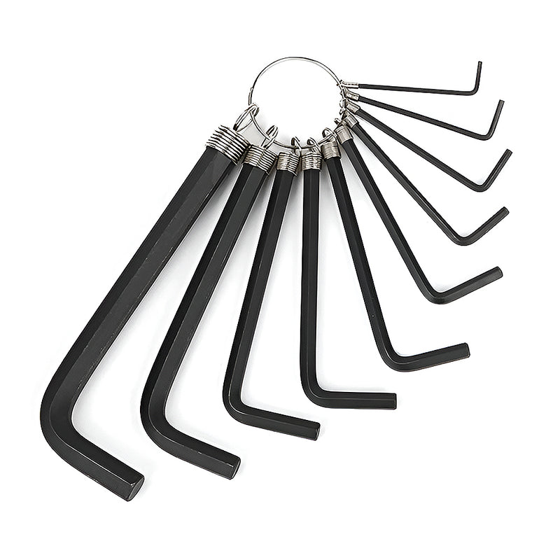Bộ 10 cây lục giác đầu thẳng kiểu chữ L, loại ngắn, thép hợp kim CR-V đen Workpro WP222001