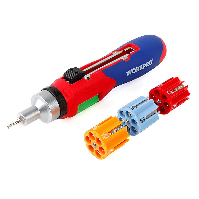 Bộ Tua vít bánh cóc tự động thép CR-V 24 đầu vít hỗn hợp có chức năng tự cài mũi vít Workpro WP221056