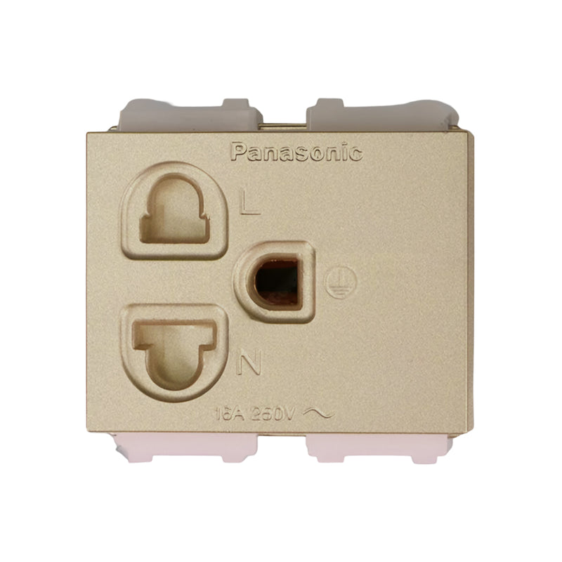 Ổ cắm đơn có màn che và dây nối đất 250VAC-16A, màu vàng ánh kim Panasonic Halumie WEV1181