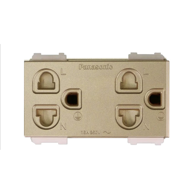 Ổ cắm đơn có màn che và dây nối đất 250VAC-16A, màu vàng ánh kim Panasonic Halumie WEV1582