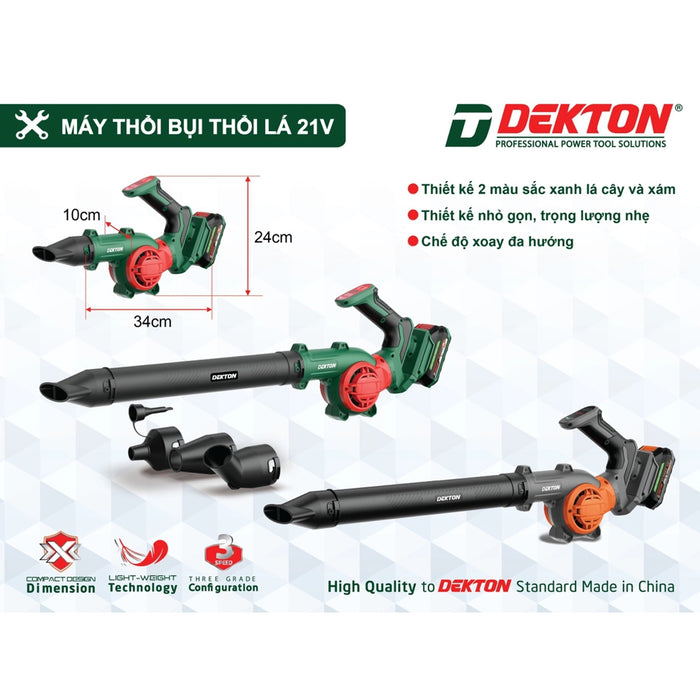 Máy thổi bụi và thổi lá Dekton M21-TB03 dùng pin 21V, tốc độ tối đa 17000 rpm