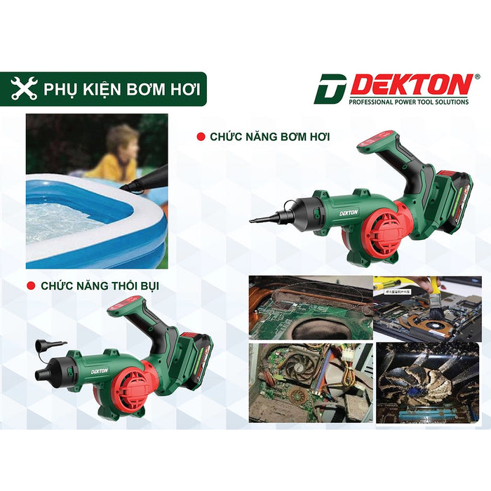 Máy thổi bụi và thổi lá Dekton M21-TB03 dùng pin 21V, tốc độ tối đa 17000 rpm