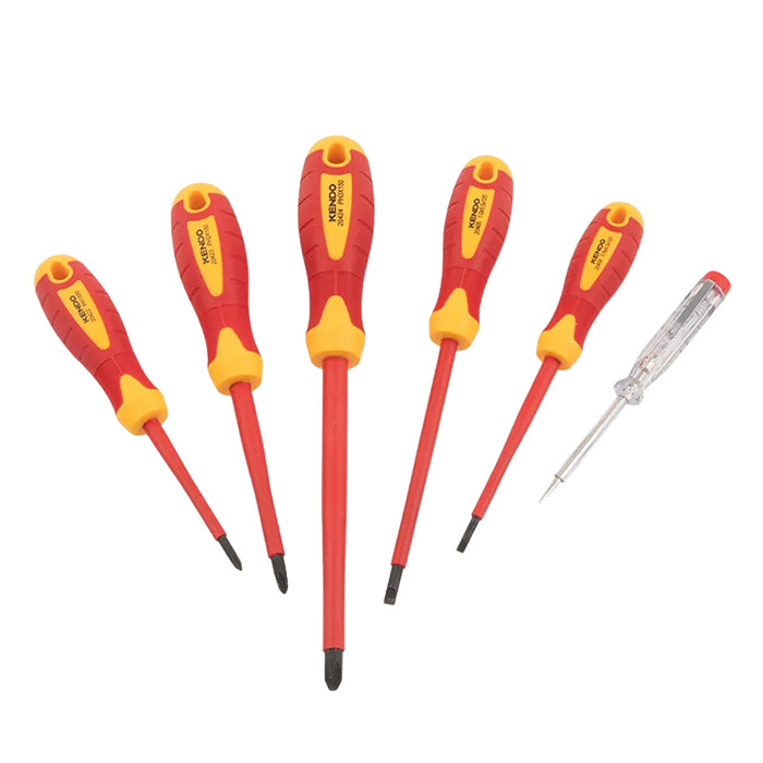 Bộ tua vít cách điện 1000V VDE 6 chi tiết Kendo 20483, vật liệu thép Cr-V