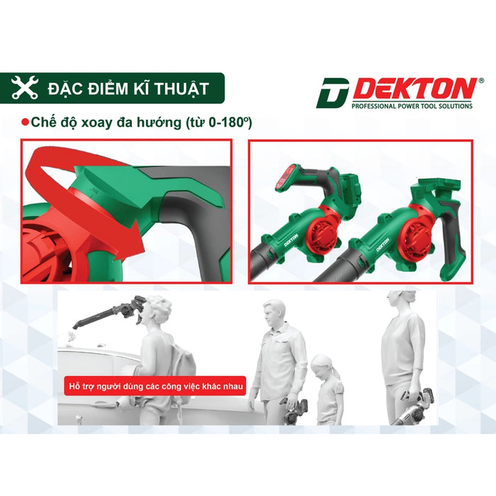 Máy thổi bụi và thổi lá Dekton M21-TB03 dùng pin 21V, tốc độ tối đa 17000 rpm