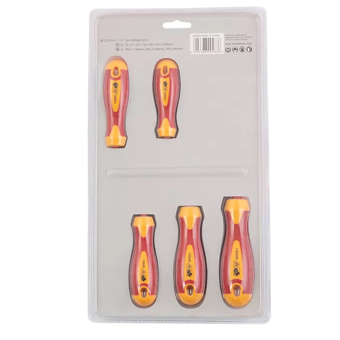 Bộ tua vít cách điện 1000V VDE 6 chi tiết Kendo 20483, vật liệu thép Cr-V