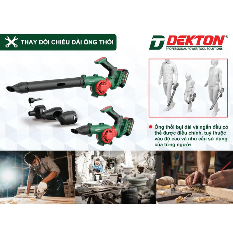 Máy thổi bụi và thổi lá Dekton M21-TB03 dùng pin 21V, tốc độ tối đa 17000 rpm