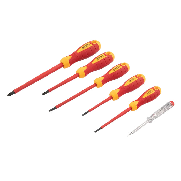 Bộ tua vít cách điện 1000V VDE 6 chi tiết Kendo 20483, vật liệu thép Cr-V