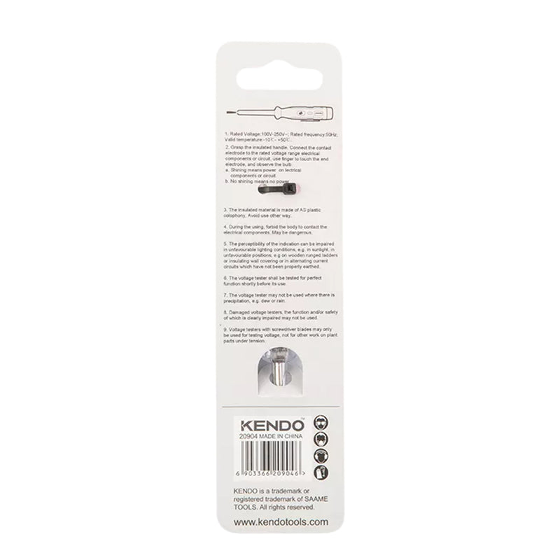 Bút thử điện Kendo 20904 kích thước 3.0mm x 140nmm. Tiêu chuẩn CE và TUV GS