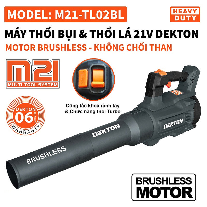 Máy thổi lá Dekton M21-TL02BL dùng pin 21V, lực gió tối đa 900m3/h (Chỉ có thân máy)