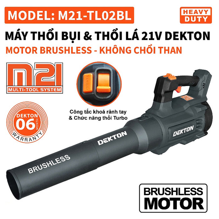 Máy thổi lá Dekton M21-TL02BL dùng pin 21V, lực gió tối đa 900m3/h (Chỉ có thân máy)
